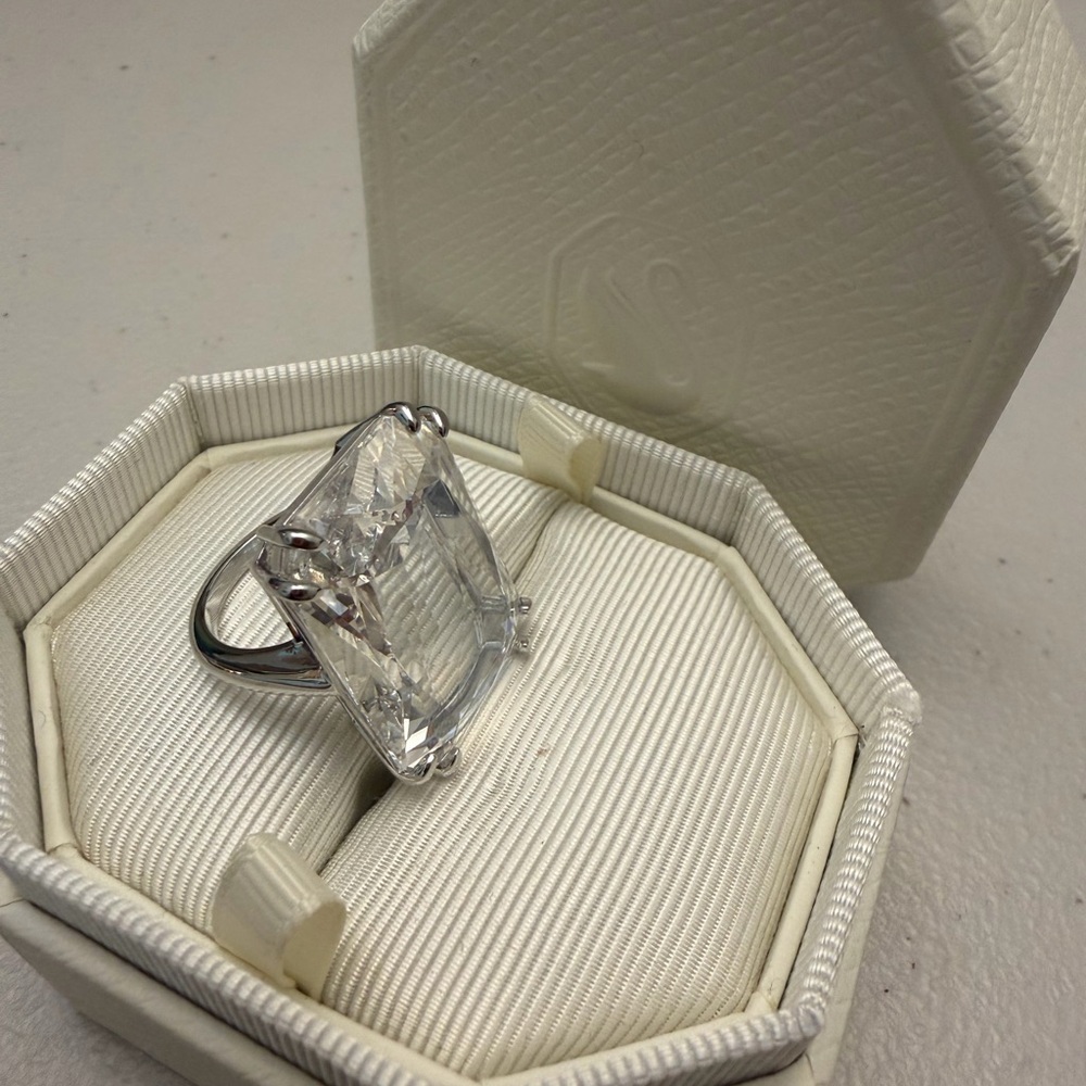 New Swarovski Mesmera Cocktail Ring, Octagon Cut Crystal, White, Rhodium Plated - Picture 9 of 11